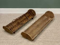 TWO CAST IRON FEEDING TROUGHS, 22cms H, 100cms L & 110cms L, 31cms D