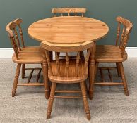 MODERN PINE CIRCULAR TOP KITCHEN TABLE & FOUR FARMHOUSE-STYLE CHAIRS, 75cms H, 89cms Diam (the