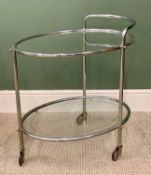 ART DECO-STYLE CHROME & GLASS TWO-TIER TEA TROLLEY, 72cms H, 68cms L, 48cms W