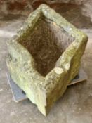 DIAMOND SHAPE CARVED STONE ORNAMENTAL GARDEN TROUGH, 35cms H, 82cms L, 55cms W