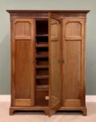 CIRCA 1900 MAHOGANY TRIPLE WARDROBE with inverted stepped cornice and blind fret frieze, the central