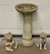RECONSTITUTED STONEWARE GARDEN ORNAMENTAL WARE, to include a circular top bird bath on a floral