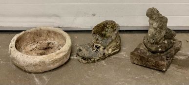 ORNAMENTAL RECONSTITUTED & STONE GARDEN ORNAMENTAL WARE 3 x ITEMS, to include a circular trough,