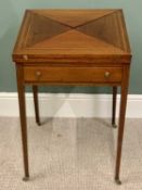 MAHOGANY ENVELOPE GAMES TABLE swivel top with baize lined interior and dished counter trays above