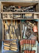 VINTAGE & LATER WOODWORKING TOOLS to include a wooden chest of Stanley and other planes, large