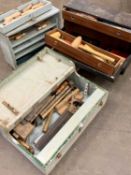 THREE VINTAGE TOOLBOXES & CONTENTS, 42cms H, 60.5cms W, 20cms D (the largest)