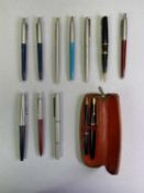 PARKER PENS COLLECTION - to include a black slimfold fountain pen and duofold No 3 propelling pencil