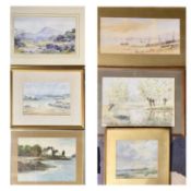 HAROLD PEAK watercolour - white cottage on seashore, 30 x 40.5cms, W VERNON LARK watercolour - shore