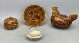 PRICE KENSINGTON 'HEN ON NEST', a smaller Staffordshire example, a Ridgway 'Golden Amber' bowl,