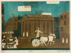 JULIAN TREVELYAN etching with aquatint - Nimes, label verso 'The Waddington Galleries, 2 Cork
