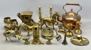 VICTORIAN CIRCULAR COPPER KETTLE - cover with acorn finial, 29.5cms H, cast brass horseshoe shape