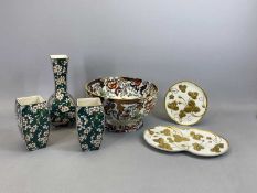 AMHERST JAPAN IRONSTONE FOOTED CIRCULAR BOWL, lustre glazed decorated inside and out with blossom