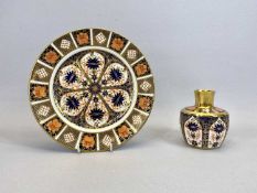 ROYAL CROWN DERBY CIRCULAR PLATE & A VASE - Pattern No 1128, heavily gilded, red printed backstamps,