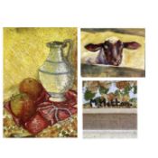 MARYAN HATTON oil on canvas - Still Life with orange and apple, signed and inscribed verso, labels