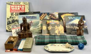 VINTAGE SCOTTISH WOOL BLANKET 'Highland Home Industries', green, blue and red check pattern 146 x