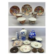 CHINESE BLUE & WHITE VASES, colourful and other dishes, bowls and plates, ETC, showing numerous