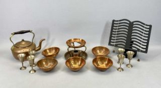 COPPER BURNER, other items of copper ware, EPNS and a cast recipe stand by Viktor