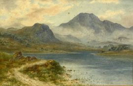 W R HOYLES watercolour - Llyn Crafnant with Yr Wyddfa to the background, signed, 36 x 55cms