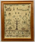 GEORGE IV NEEDLEWORK SAMPLER - dated 1829, Ann Jones aged 9, framed, 55 x 45cms