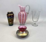 OKRA SQUAT CIRCULAR VASE - by Richard Golding, gilded iridescent pink with enamelled trailing