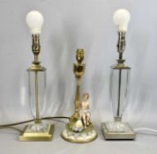 CAPODIMONTE TABLE LAMP - modelled as a young boy with goose on floral encrusted base, gilded stem,