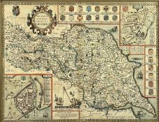 JOHN SPEEDE hand coloured engraved map, 17th century - The North and East Ridings of Yorkshire,