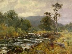 HENRY JOHN YEEND KING (1855 - 1924) oil on board - rural scene with figures fishing at riverside