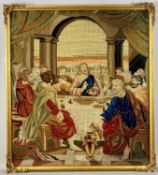 VINTAGE TAPESTRY OF 'THE LAST SUPPER', in a gilt frame, 75 x 67cms overall, and a vintage poster
