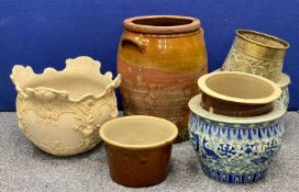 MODERN CHINESE BLUE & WHITE FISH BOWLS, A PAIR - 24cms H, 31cms diameter, Capodimonte type