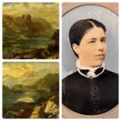 UNSIGNED oils on canvas, a near pair - mountain and lake scenes, 19 x 24cms and an UNSIGNED