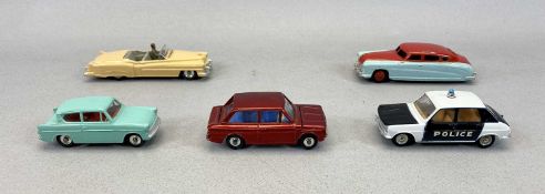 DINKY TOYS, BOXED - 138 Hillman Imp Saloon, red, 131 Cadillac Tourer, beige, 155 Ford Anglia,