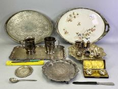 MIXED EPNS & WHITE METAL WARE - to include a porcelain base tray with frilly edge plated border