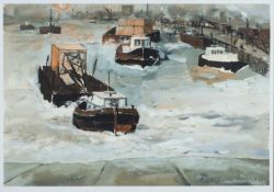 ‡ JOHN KNAPP-FISHER limited edition (15/150) print - entitled 'Thames Tug Boats' signed in full,