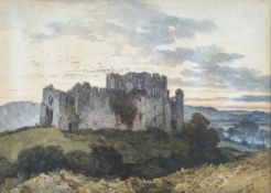 EDWARD DUNCAN watercolour - printed title to mount 'Oystermouth Castle, Swansea, 1855', signed E.