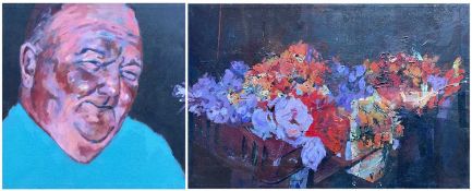 ‡ BETH MARSDEN oil on canvas diptych - untitled, both canvases signed verso, 61 x 91cms, 61 x