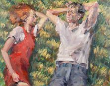 ‡ KEVIN SINNOTT oil on canvas - entitled verso 'Viridian Gaze' circa 2003, signed with initials,