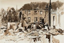 ‡ WILL EVANS pen & inkwash - ruins of Swansea after the blitz of WWII, 1941, entitled bottom