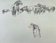 ‡ SIR KYFFIN WILLIAMS RA pen on paper sketch - group of mountain ponies, 19 x 15cms Provenance:
