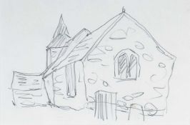 ‡ SIR KYFFIN WILLIAMS RA preliminary pencil sketch - church and churchyard, 20 x 30cms Provenance: