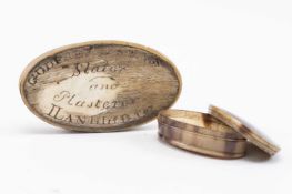 LATE 19TH CENTURY WELSH HORN SNUFF BOX Denbighshire, circa 1870, of oval form, the lid inscribed '