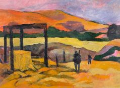 ‡ JOHN ELWYN acrylic on paper - entitled verso 'August Evening', studio stamp verso, circa 1989,