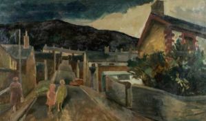 ‡ GEORGE CHAPMAN oil on board - entitled, 'Steep Hill, Trehafod', signed with initials, 48 x 80cms