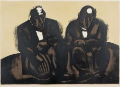 ‡ JOSEF HERMAN OBE RA silkscreen limited edition (4/750) print - entitled verso, 'Two Miners',
