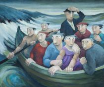 ‡ MURIEL DELAHAYE oil on canvas - untitled, figures in a small boat, 77 x 92cms Provenance: