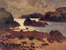 CHRISTOPHER WILLIAMS oil on canvas - entitled verso 'Llangrannog Moonlight, 1917', 28 x 37cms