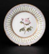 NANTGARW PORCELAIN BOTANICAL PLATE circa 1815, of plain form decorated with centre rose stem after
