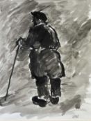 ‡ SIR KYFFIN WILLIAMS RA colourwash & black ink - entitled verso 'Lone Farmer', signed with