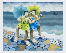 ‡ MURIEL DELAHAYE limited edition (32/275) coloured print - entitled 'Ice Cream Ladies', signed,