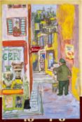 ‡ KAREL LEK MBE portfolio of six mixed media works on card or cardboard - theatre set designs,