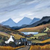‡ DAVID BARNES oil on board - entitled verso, 'Snowdonian Farm', signed verso, 50 x 50cms